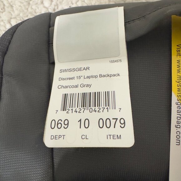 Swissgear Laptop Backpack Charcoal Gray With Padded Straps & Side Pockets school - Picture 11 of 16